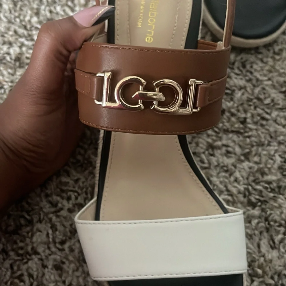 Liz Claiborne Brown Black & White Espadrille Wedge Sandals